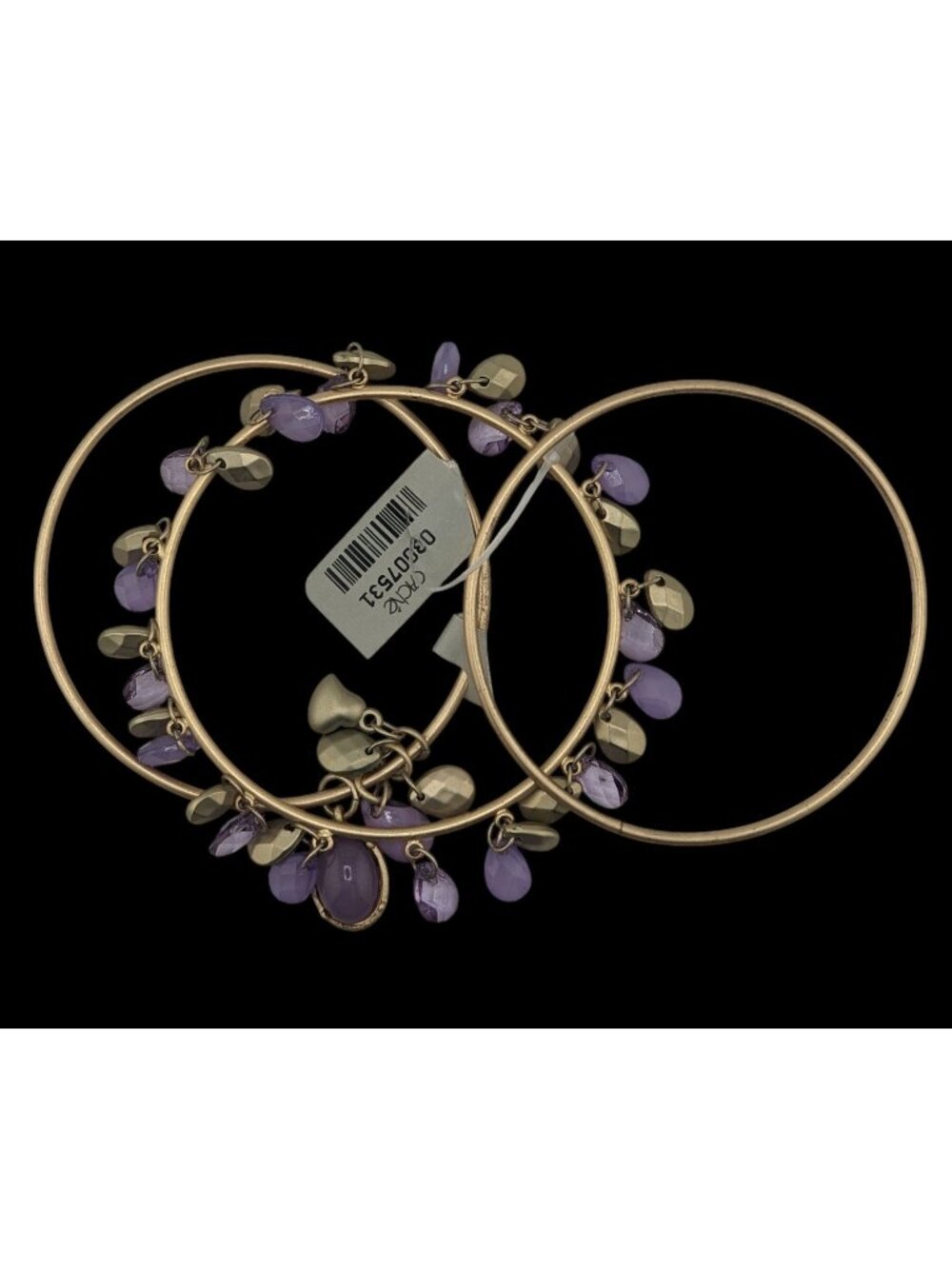 Cache Gold-Tone Bangles With Purple Charms & Heart Accent Set Of 3 Bracelets